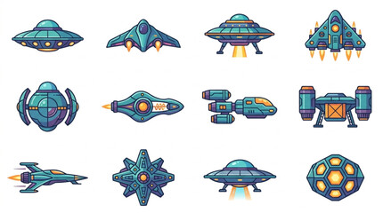 Collection of Diverse Futuristic Spaceships and UFOs. © amira