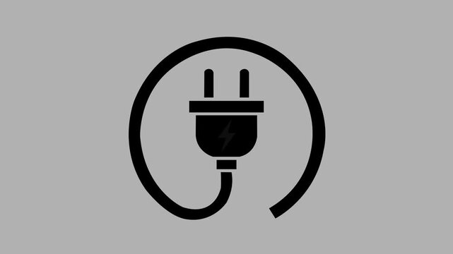 Electric power plug icon with lightning bolt inside circle symbolizing energy connection and charging supply white background.