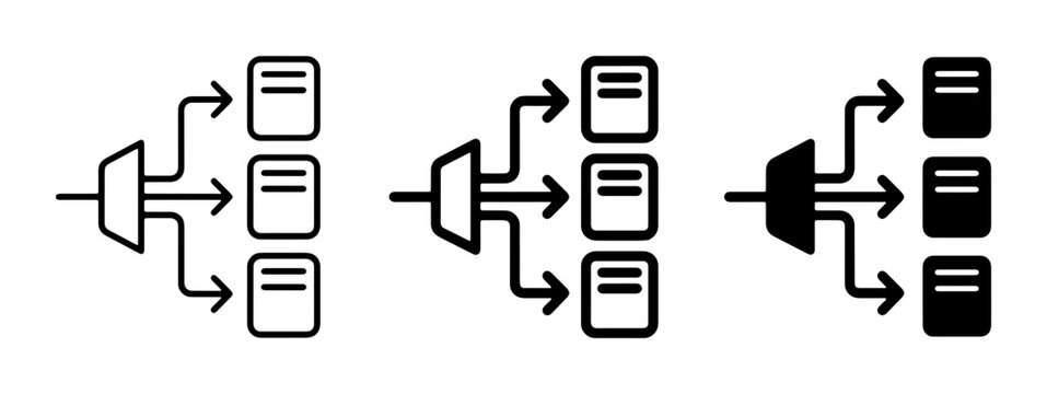 Data Distribution Icons, Information Flow Vectors, Data Splitting Graphics, Network Branching Symbols, Data Management Icons
