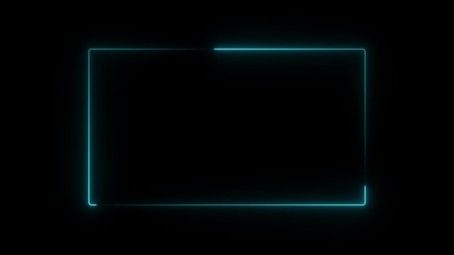 Abstract of chine neon rectangle frame glowing black background.