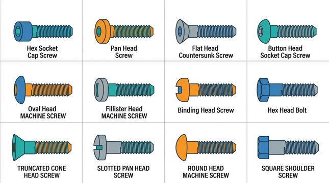 Collection of different types of screws and bolts.