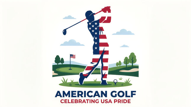 American golfer swinging club with usa flag pattern design