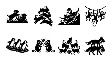 8 Animal Silhouette Icons, Black and White, for Children's Books and Wildlife Themes © Sathi