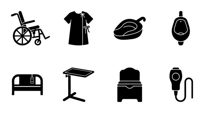 Medical Equipment Silhouette Icons for Healthcare and Hospital Use