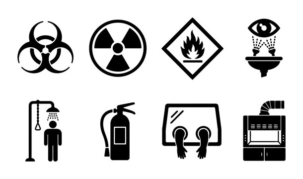 Safety Warning Icons Set, Hazard Symbols, Emergency Equipment, for Industrial Use