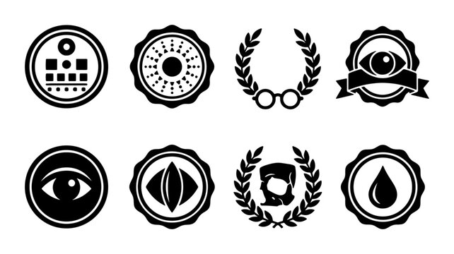8 Eye Icons Set, Silhouette, for Ophthalmology and Vision Care
