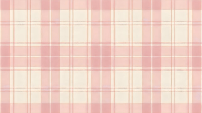Soft pink and cream plaid pattern fabric texture