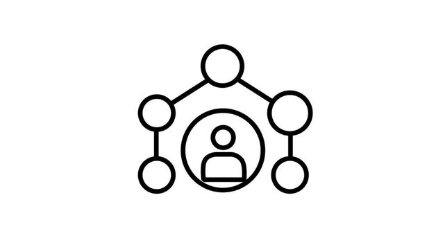 Leader Central Network Connection Animated Icon. Animated line icon of a central leader human figure connected in a network structure representing corporate team organization.