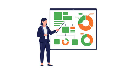 Naklejka premium Businesswoman Presenting Data Analysis Vector Illustration
