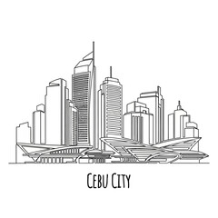 Naklejka premium Cebu City Skyline Illustration: Modern Architecture Outline, Philippines