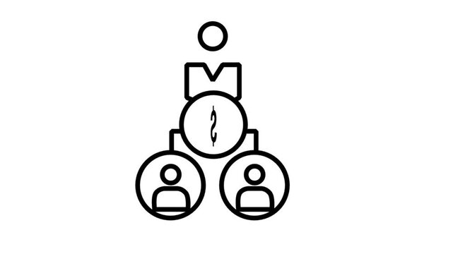 Corporate Team Financial Distribution Animated Icon. Animated line icon representing a corporate business network hierarchy connected to a dollar sign coin for financial asset distribution.