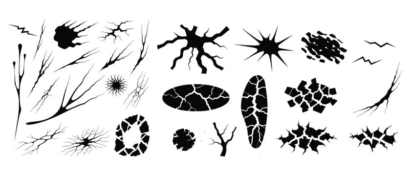 Various damage shapes and debris vector illustration icons for urban or industrial art.