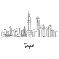 Obraz premium Taipei City Skyline Illustration: Modern Architecture in Monochrome.