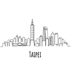 Fototapeta premium Taipei City Skyline Illustration, One Line Art, Asia, Taiwan