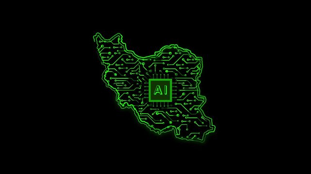 Iran Country Map Chipset Technology Opener, Suitable for Tech Events, Science Programs, News and Artificial Intelligence Presentations