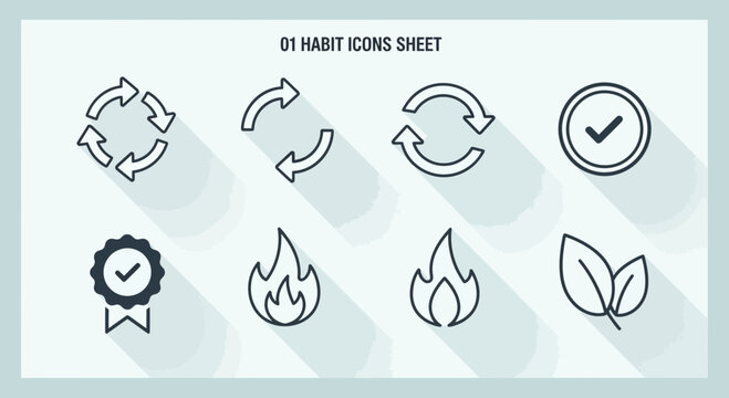 Habit formation icon set flat design symbols for productivity and lifestyle tracking