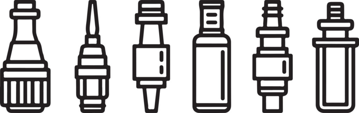 Set of six different bottle cap and sprayer vector icons