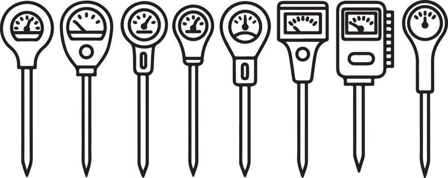 Set of seven car diagnostic scan tools and testers in black and white