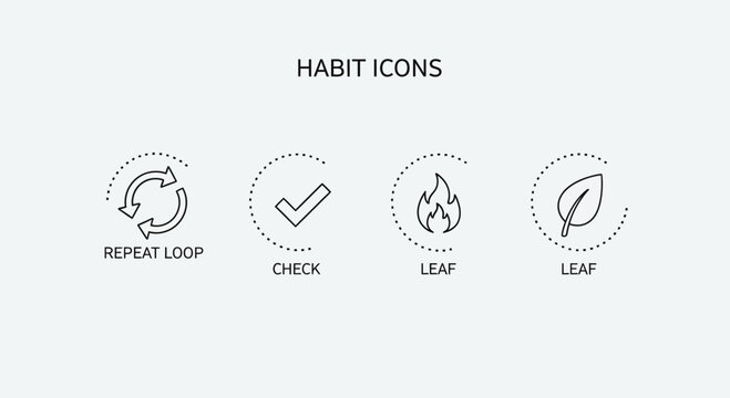 Minimalist line art habit icons for digital interface and workflow