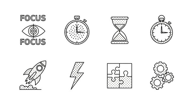 Minimalist line art icons representing focus time ideas and problem solving
