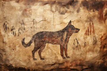 Fototapeta premium Paleolithic cave art painting style of Wolf ancient animal mammal.
