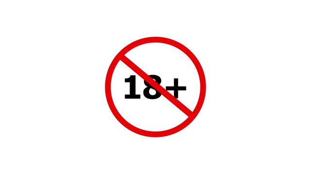 18 plus age limit advisory sign animation ideal for censored video content, legal age verification screens, on a white background 4k animation video