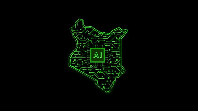 Kenya Country Map Chipset Technology Opener, Suitable for Tech Events, Science Programs, News and Artificial Intelligence Presentations