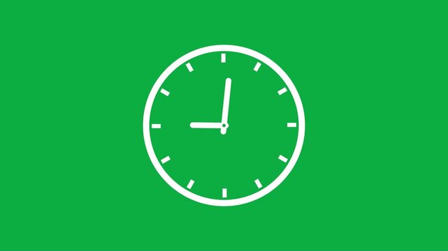 clock icon animation. analog clock timer circle animated. 12 Hours Clock. Clock icon vector,on a green background 4k animation video