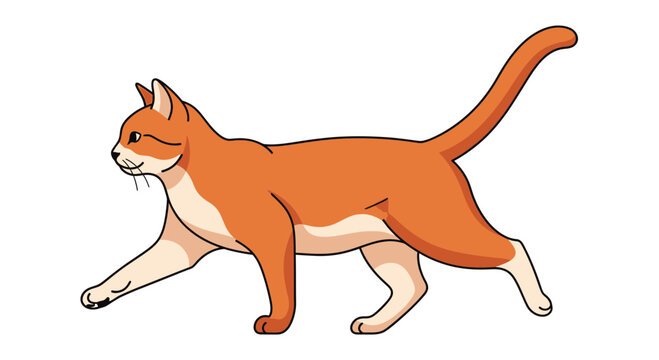 Orange cat walking side view illustration isolated white background