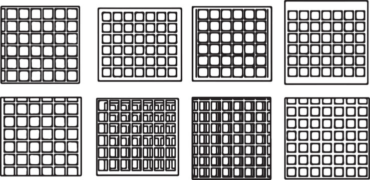 Isometric pixel grid patterns in monochrome style for design projects