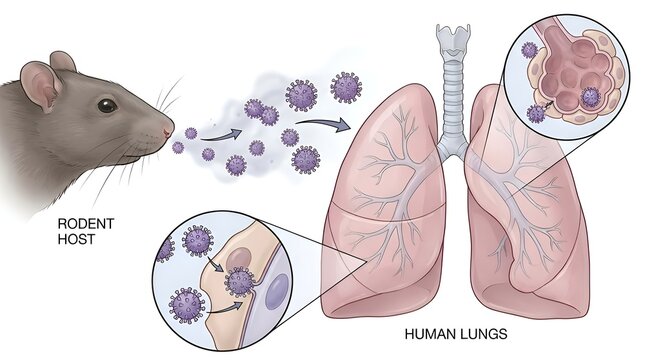 Illustration of Rodent Transmitting Virus to Human Lungs