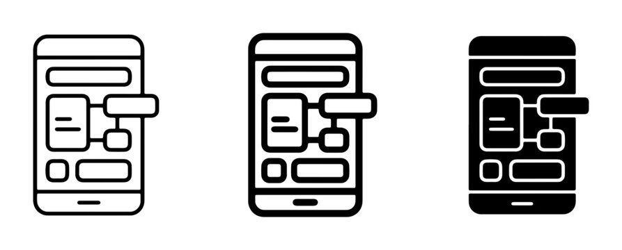 Mobile App Wireframe Icons, UI Design Elements, UX Workflow Diagrams, Smartphone Interface Layouts, Web Development Concepts, Vector Graphics Set