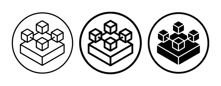 Abstract Geometric Network Icons, Isometric Cubes Connected, Data Structure Symbols, Technology and Science Concepts, Simple Line Art and Solid Fill Variations