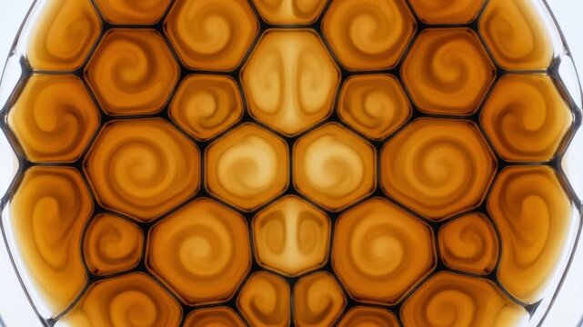 不透明な流体が加熱され六角形のハニカム構造を形成するレイリー・ベナール対流のCG