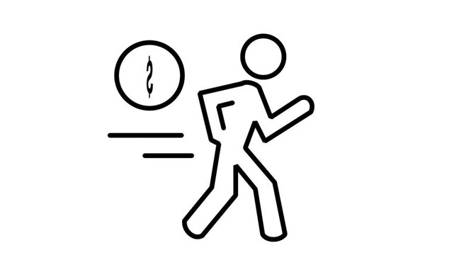 Running Businessman Financial Goal Animated Icon. Animated line icon of a businessman running forward chasing a financial dollar coin representing speed, urgency, and wealth creation.