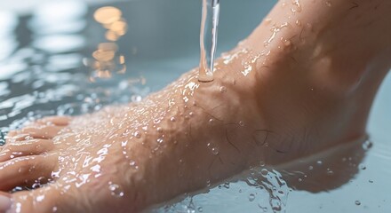 Fototapeta premium Closeup of a foot being washed under running water