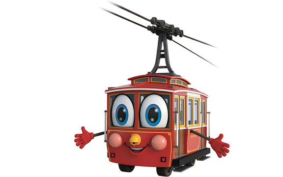 Cartoon cable car mascot with waving hands 3d illustration