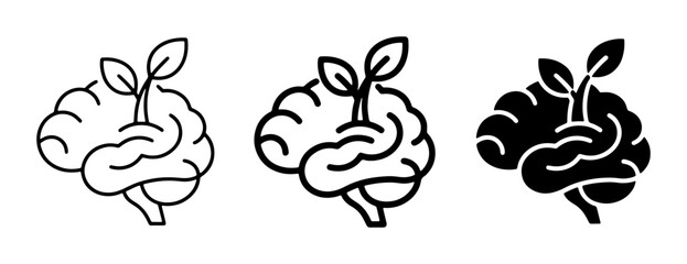 Brain Growth Icons, Seedling Sprout on Human Brain Vector Art, Mental Development and Learning Concepts © Alpona