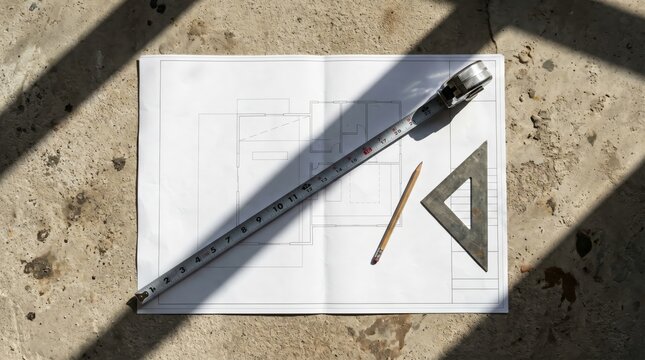 Tile Layout Blueprint Ruler Triangle Concrete Floor Design Plan