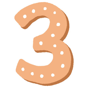 cartoon illustration of a brown cookie shaped like the number 3