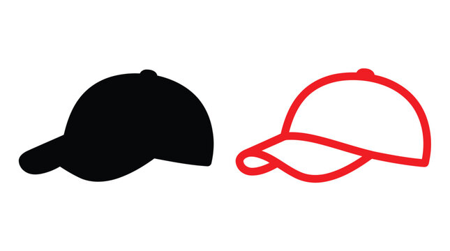 Baseball Cap Silhouettes In Black And Red Outline Silhouette