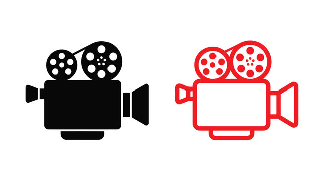 Vintage film camera silhouettes black and red graphic design