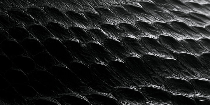 Abstract dark snake skin texture with glossy black scales and moody low key lighting
