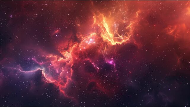 deep space nebula with glowing red and orange cosmic gas clouds animation loop