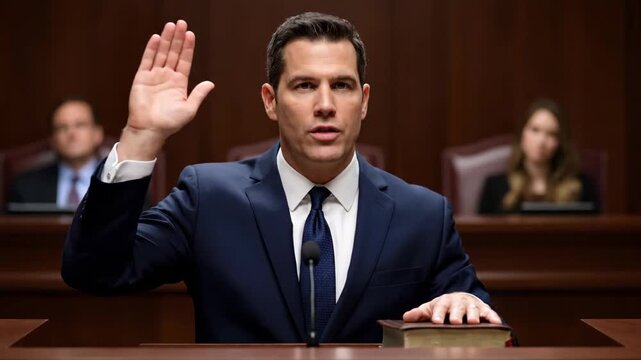 Men's court oath scene, video footage of men's sworn speeches