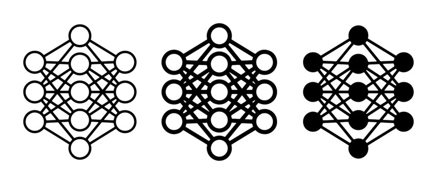 Neural Network Icons, Machine Learning Diagrams, Artificial Intelligence Structures, Data Processing Nodes, Deep Learning Layers, Network Connections, AI Brain Concept