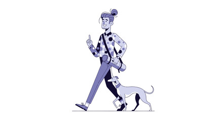 Fototapeta premium Woman walking her small dog on a leash.