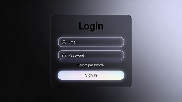 Modern dark mode login screen with glowing neon interface and sign in button.