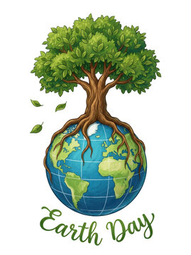 Earth Day tree on globe transparent background
