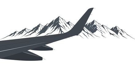 Obraz premium Airplane Wing Over Mountain Range Vector Illustration